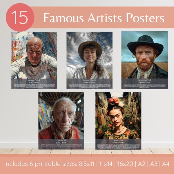 Famous Artists, Art History Classroom Decor Poster Set, Art Classroom Educational Posters, Art Classroom Posters, Art Classroom Decor