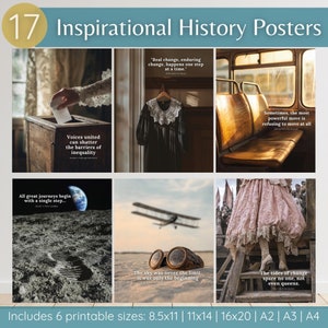 Cartazes motivacionais de história, decoração inspiradora de sala de aula de história, cartazes educacionais de momentos históricos famosos, presente para professor de história