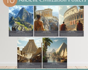 Pósteres de civilizaciones antiguas, pósteres de historia educativa para el aula, pósteres de estudios sociales, decoración de historia para la educación en el hogar, póster de eras históricas