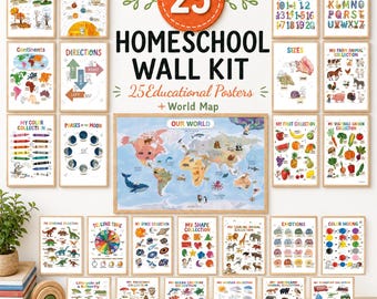 Educational Poster Bundle for Homeschool Classroom | 25 Kids Learning Wall Art | Preschool Classroom Decor