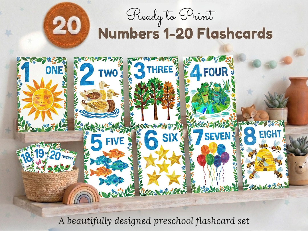 Printable Number Flashcards 1-20, Toddler Counting Activity