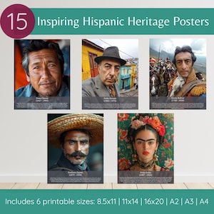 Hispanic Monat des Kulturerbes Poster, berühmte historische Latein-Figuren, spanische Klassenzimmer-Dekor-Plakate, spanisches Klassenzimmer-Bulletin-Brett-Dekor
