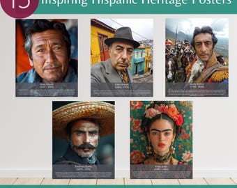 Pósters del Mes de la Herencia Hispana, Personajes Históricos Latinos Famosos, Pósters Decorativos para Aulas de Español, Decoración para Tablones de Anuncios de Aulas de Español