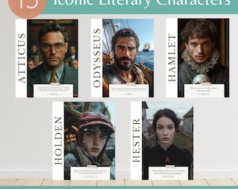 Pósteres para aulas con personajes de libros clásicos, tablón de anuncios de biblioteca, decoración de pósteres para bibliotecas de aulas de inglés, decoración de clases de inglés de secundaria