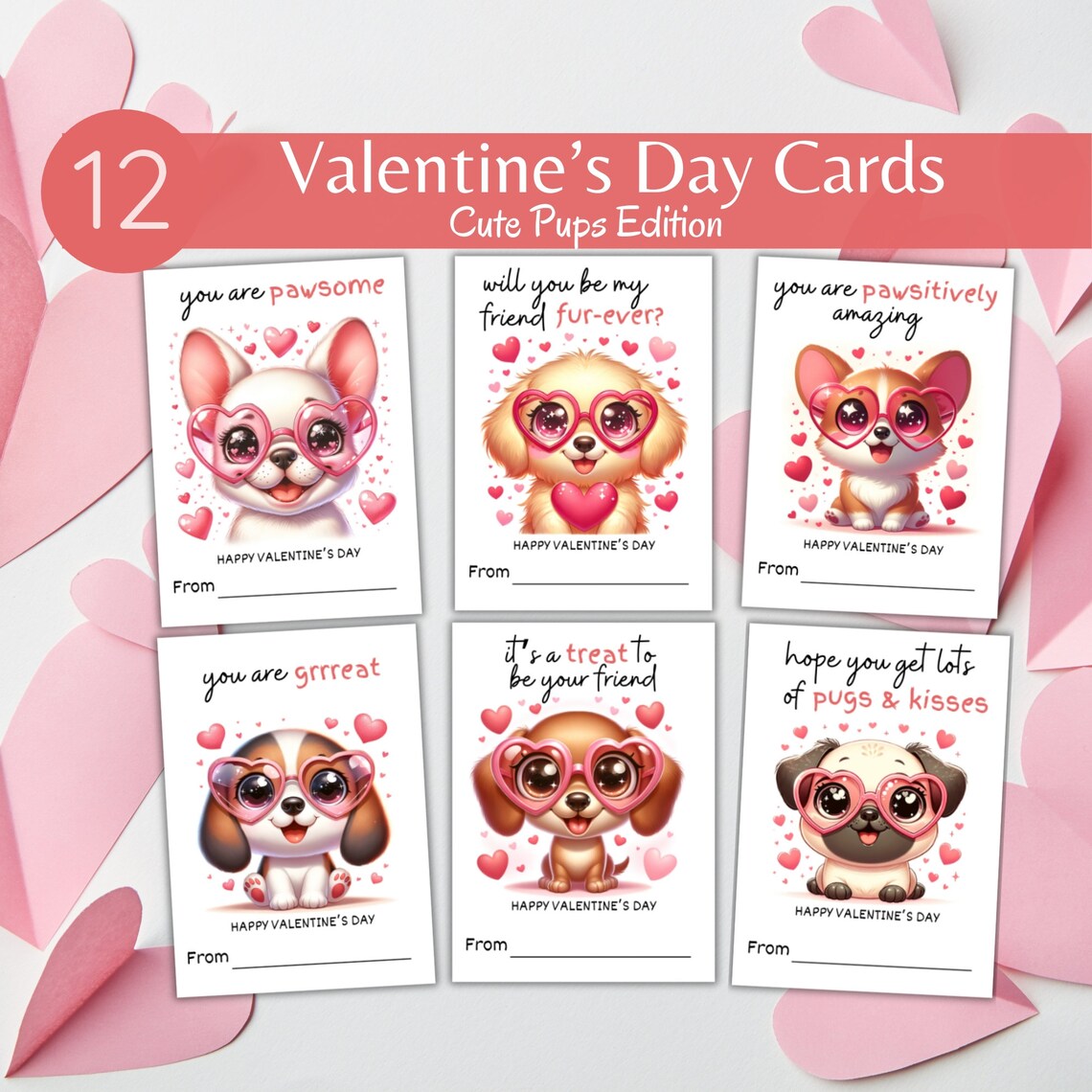 Editable Dog Valentine Cards Printable Puppy Valentine Cards Classroom ...