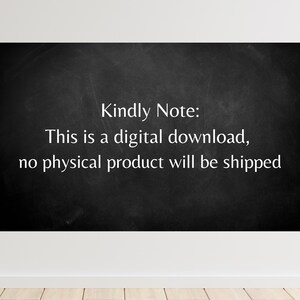 Puede incluir: Pizarra negra con texto blanco que dice: "Nota amable: Esta es una descarga digital, no se enviar&aacute; ning&uacute;n producto f&iacute;sico."