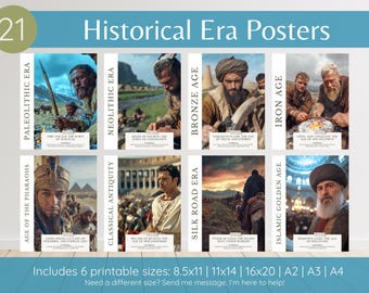 Carteles de cronología de épocas históricas, carteles de clases de historia educativa, carteles de estudios sociales, decoración de historia para la educación en el hogar, civilizaciones antiguas