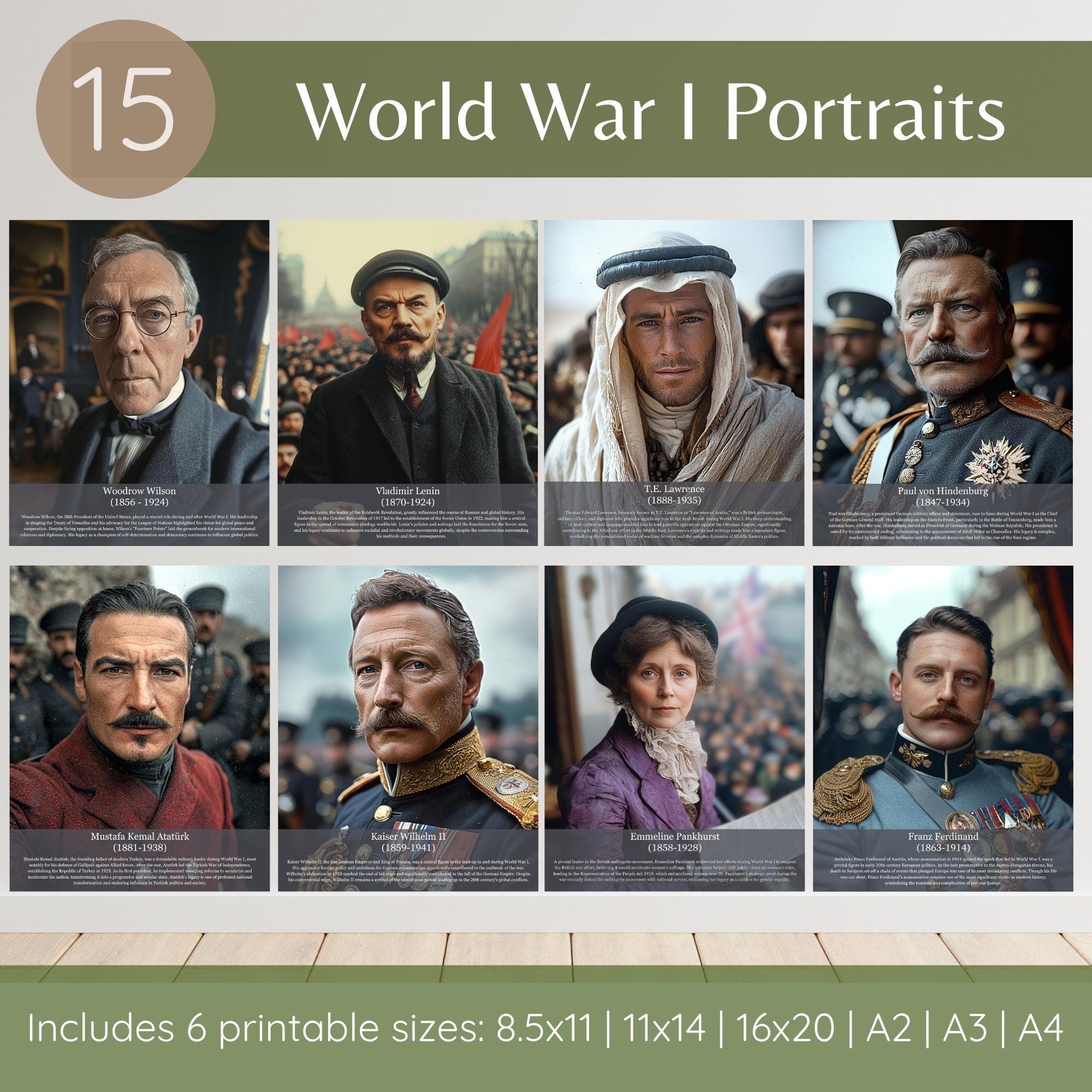 World War I Portrait Posters, World History Classroom Decor, Social ...