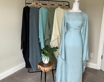 MAH20 Farasha Butterfly Modest Abaya sky blue- Elegant Wear for Muslim Women