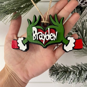 Custom Grinch Heart Hands Ornament: Personalized Christmas Decor