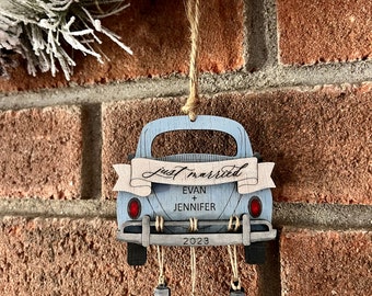 Just Married Ornament, Newlywed Gift, First Christmas Together, Christmas Wedding Ornament, Personalized Wedding Ornament, Custom Ornament.