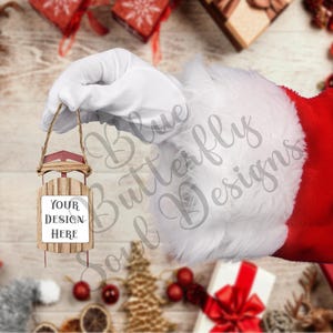 Christmas Sled Ornament Mockup PNG Festive Holiday Sled Ornament Mock-up Digital File Sled Ornament Template Background File for Mockup