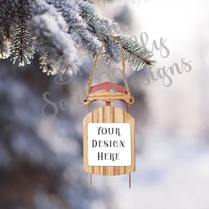 Christmas Sled Ornament Mockup PNG Festive Holiday Sled Ornament Mock-up Digital File Sled Ornament Template Background File for Mockup