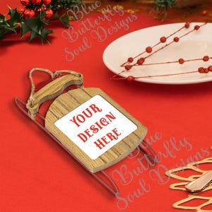 Christmas Sled Ornament Mockup PNG Festive Holiday Sled Ornament Mock-up Digital File Sled Ornament Template Background File for Mockup