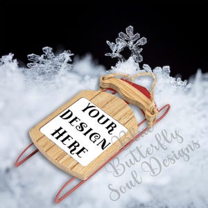 Christmas Sled Ornament Mockup PNG Festive Holiday Sled Ornament Mock-up Digital File Sled Ornament Template Background File for Mockup