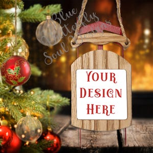 Christmas Sled Ornament Mockup PNG Festive Holiday Sled Ornament Mock-up Digital File Sled Ornament Template Background File for Mockup