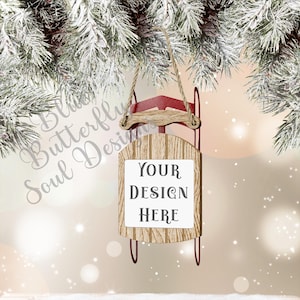 Christmas Sled Ornament Mockup PNG Festive Holiday Sled Ornament Mock-up Digital File Sled Ornament Template Background File for Mockup