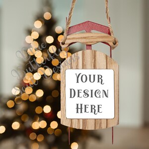 Christmas Sled Ornament Mockup PNG Festive Holiday Sled Ornament Mock-up Digital File Sled Ornament Template Background File for Mockup