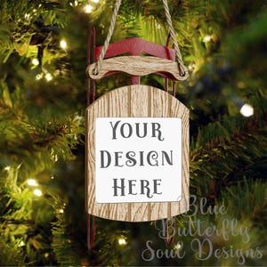 Christmas Sled Ornament Mockup PNG Festive Holiday Sled Ornament Mock-up Digital File Sled Ornament Template Background File for Mockup