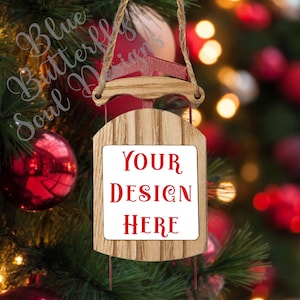 Christmas Sled Ornament Mockup PNG Festive Holiday Sled Ornament Mock-up Digital File Sled Ornament Template Background File for Mockup
