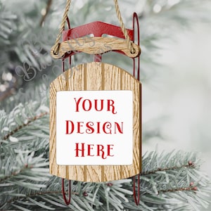 Christmas Sled Ornament Mockup PNG Festive Holiday Sled Ornament Mock-up Digital File Sled Ornament Template Background File for Mockup