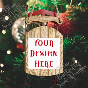 Christmas Sled Ornament Mockup PNG Festive Holiday Sled Ornament Mock-up Digital File Sled Ornament Template Background File for Mockup