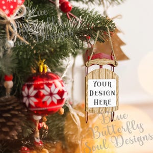 Christmas Sled Ornament Mockup PNG Festive Holiday Sled Ornament Mock-up Digital File Sled Ornament Template Background File for Mockup