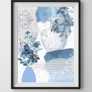 DIGITAL PRINT - Antique Blue Floral - Collage - Digital Collage - Printable