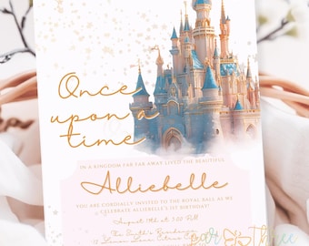 Once Upon a Time Princess Birthday Invitation, Girl First Birthday Digital Invite, Princess Birthday Party Invite, 1st Birthday, EDITABLE