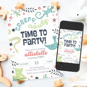 Reptil-Geburtstags-Einladung | Schlangenparty |  Eidechse Geburtstag | Bearbeitbar Zoo Tier Begegnung Einladen | Digitaler Download