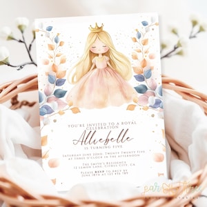 Princess Birthday Invitation | Royal Celebration Girl’s Party | Once upon a Time Theme | Editable Canva Template | Digital Download