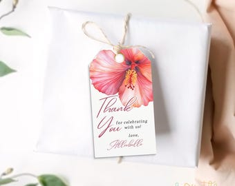 Hibiscus Thank You Tag | Editable Floral Favor Tag | Our Little Flower Party Theme | Tropical Birthday | Digital Download