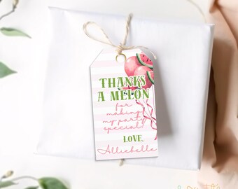 One in a Melon Thank You Tags | Watermelon Girl Birthday Favor Tags | Editable Party Printable Template