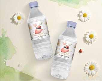 Little Love Bug Water Bottle Label, Ladybug Baby Shower Bottle Favors, Lady Bug Party Decor, Printable Editable Canva Label BSL1