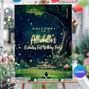 Enchanted Forest Party Welcome Sign, Fairy Tale Garden Birthday Decor, Once Upon A Time Birthday Party, Enchanted Woodland Welcome Poster
