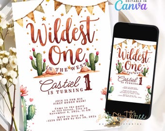 Editable Wild Western First Birthday Invitation | Cowboy 1st Rodeo Party Template | Rustic Western Theme | Instant Digital Download