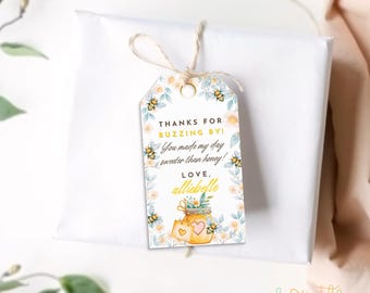 Bee Thank You Tag | Editable “Thanks for Buzzing By” Favor Tag | Honey Bee Party Tags Printable | Digital Download