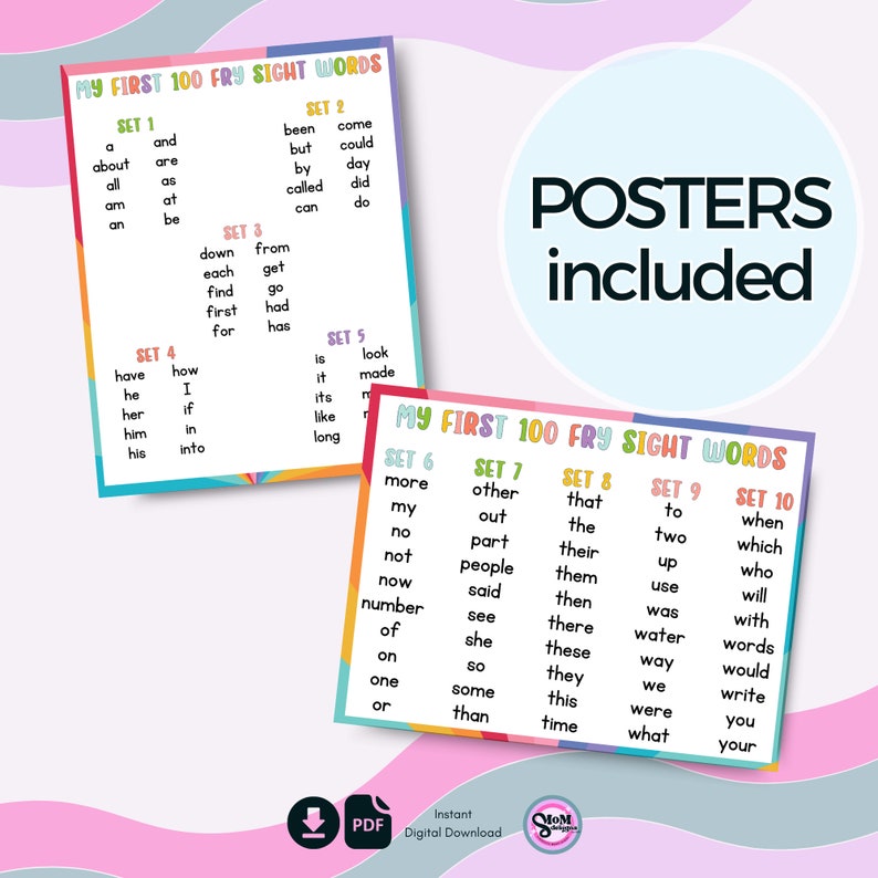 100 Fry Sight Words Flashcards and Posters, Prek to 1st Grade Sight ...