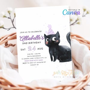 Black Cat Birthday Invitation | Editable Kitten Party Invite | Are You Kitten Me Theme | Digital Download