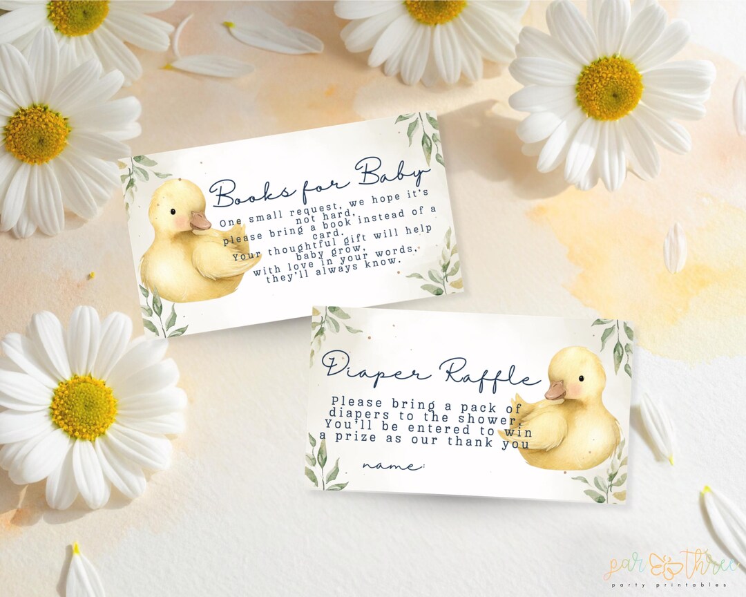 Duck Baby Shower Insert Cards Template, Books for Baby and Diaper ...
