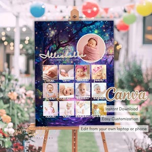 Decoración editable para tablero de hitos fotográficos de Bosque Encantado / Letrero de primer cumpleaños de hada / Póster de cumpleaños de bosque / Descarga digital