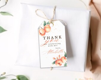 Little Cutie Peach Thank You Tag | Editable Peach Party Favor Tag | First Birthday or Baby Shower Printable | Digital Download