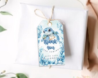 Turtle Birthday Thank You Tag | Editable Ocean Party Favor Tag | Sea Turtle Printable Template | Instant Download
