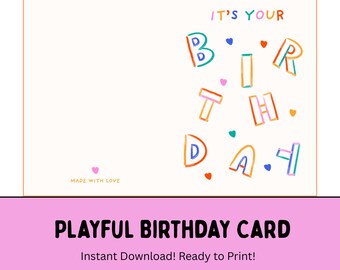 Playful Birthday Card, Birthday Cards and Printables, Greeting Cards (Digital Downloads)