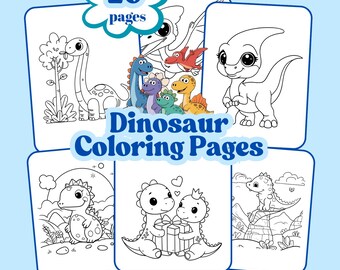 Dinosaur Coloring Pages, Kids Birthday Party Activity (Digital Download)