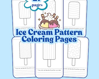 Ice Cream Pattern and Tracing Coloring Pages (Digital Download)