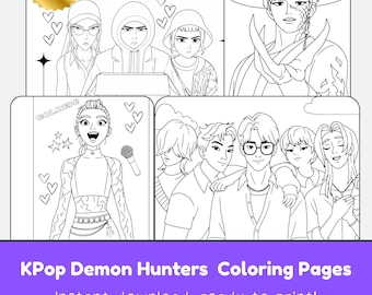 MEGA BUNDLE KPop Demon Hunters Huntrix and Saja Boys Coloring Pages, Christmas Gifts Kids