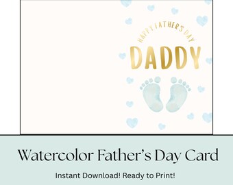 Father's Day Watercolor Baby Feet Folded Card, Birthday Cards and Printables, Greeting Cards (Digital Downloads)