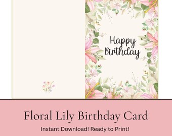 Floral Pink Birthday For Her Folded Card, Gifts for Mom, Kids Gifts and Toys, Greeting Cards (Digital Download)