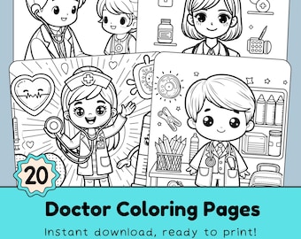 Children's Medical Doctor Coloring Pages, Kids Hospital Puzzles and Games Activity (Digital Download)